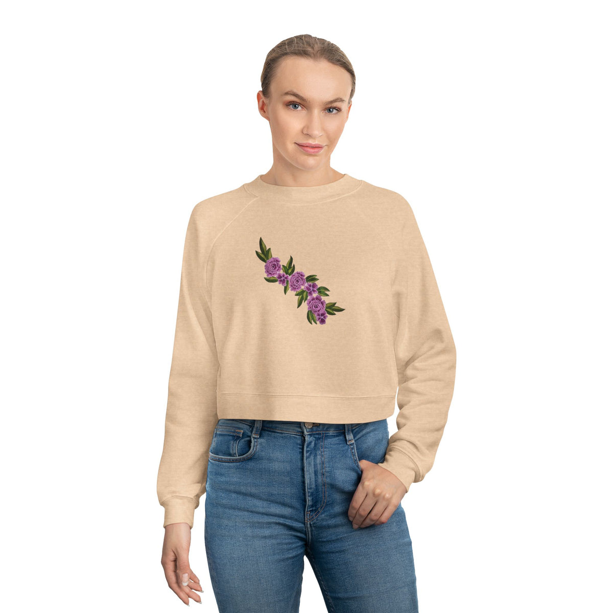 Floral Diagonal Rose Crop Sweatshirt