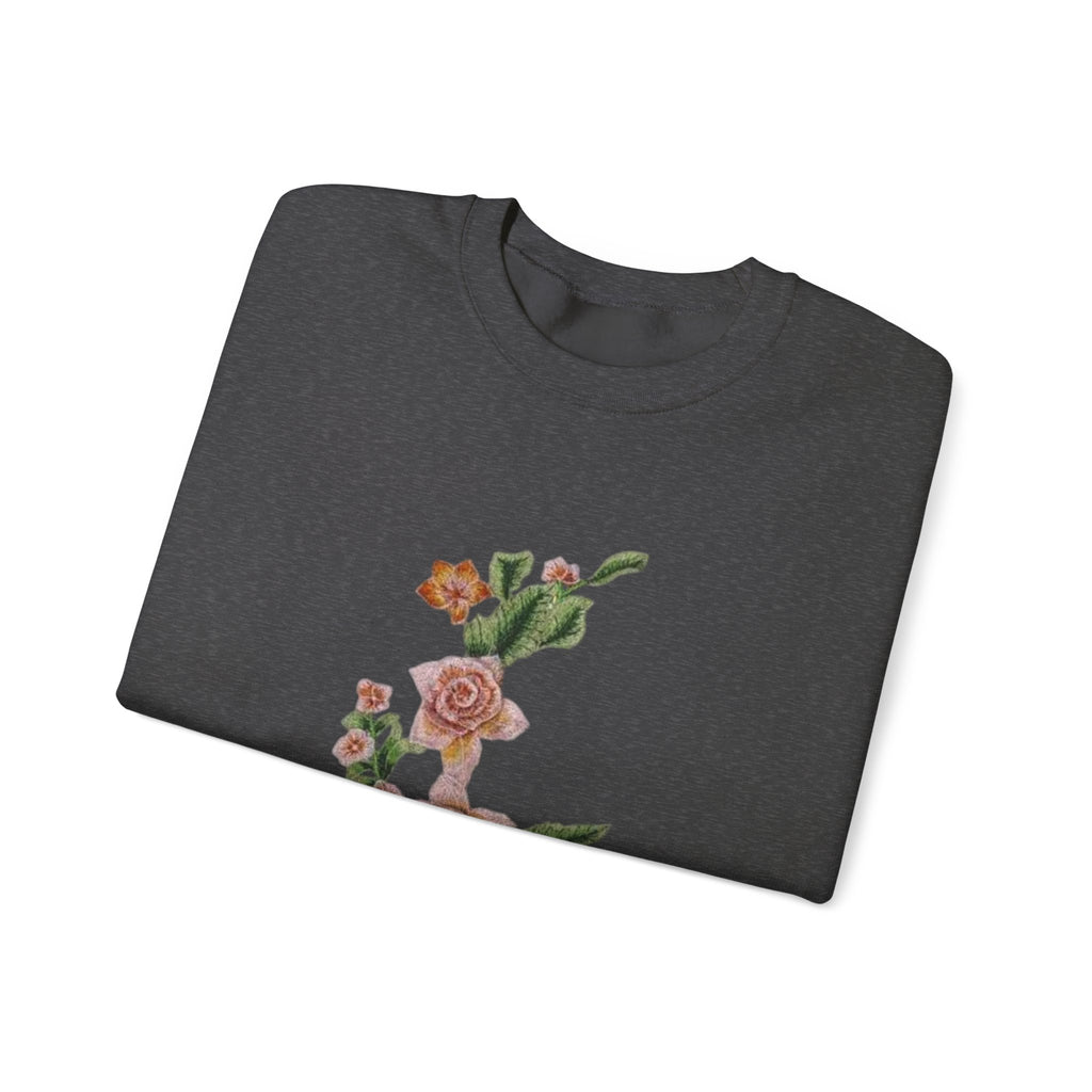 Sun & Rose Crewneck Sweatshirt — Vintage Sun Back Graphic with Floral Front