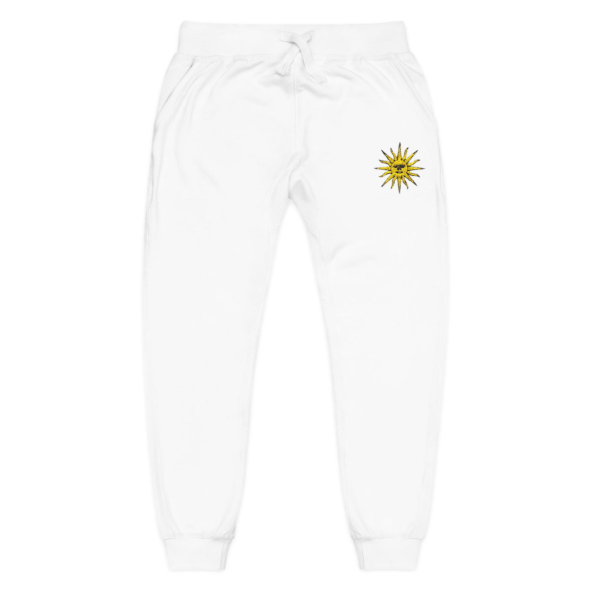Embroidered Compass Rose Fleece Sweatpants — Nautical Sunburst Joggers