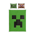 Minecraft Creeper Cotton Bed Set – Kids Green Pixel Face Duvet Cover with Creeper & Steve Pillowcases