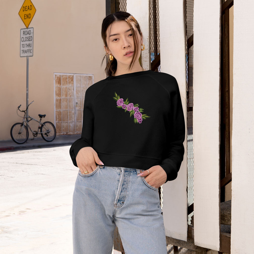 Floral Diagonal Rose Crop Sweatshirt