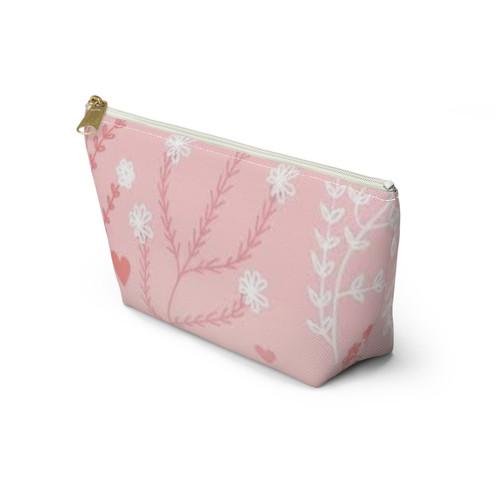 Pink Floral Hearts Accessory Pouch — T-Bottom Makeup Bag