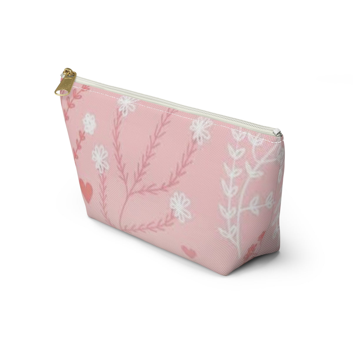 Pink Floral Hearts Accessory Pouch — T-Bottom Makeup Bag