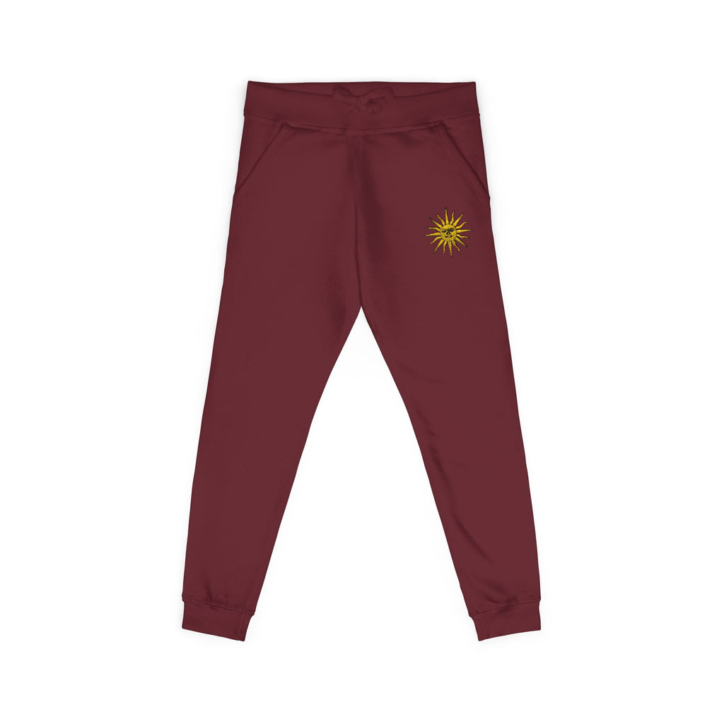 Embroidered Compass Rose Fleece Sweatpants — Nautical Sunburst Joggers