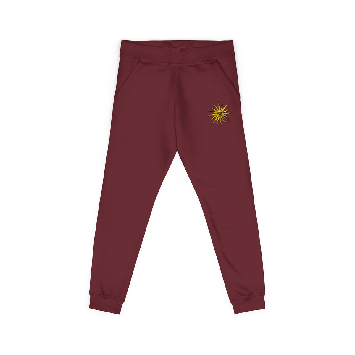 Embroidered Compass Rose Fleece Sweatpants — Nautical Sunburst Joggers