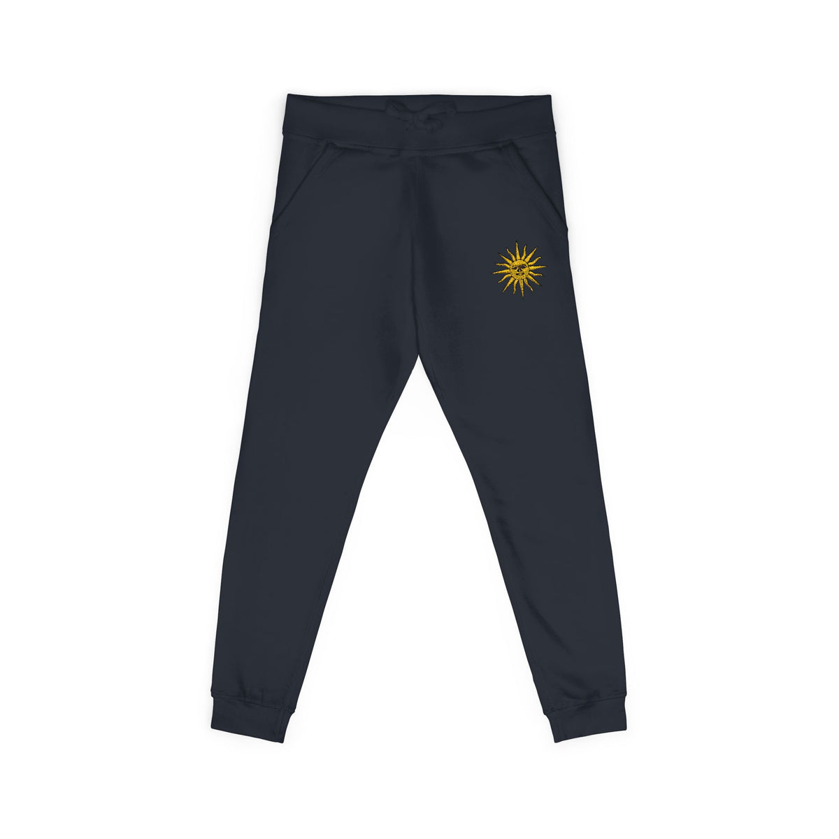 Embroidered Compass Rose Fleece Sweatpants — Nautical Sunburst Joggers