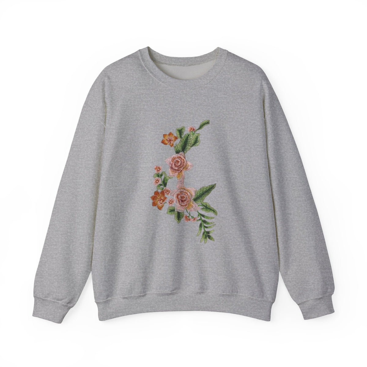 Sun & Rose Crewneck Sweatshirt — Vintage Sun Back Graphic with Floral Front