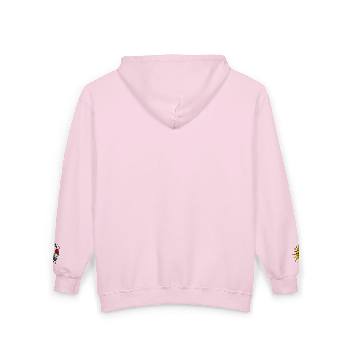 Zip Hoodie with Small Rose & Sun Sleeve Embroidery — Minimal Floral Zip-Up