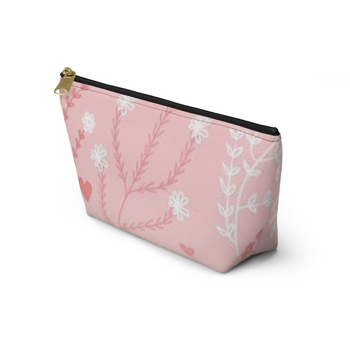Pink Floral Hearts Accessory Pouch — T-Bottom Makeup Bag
