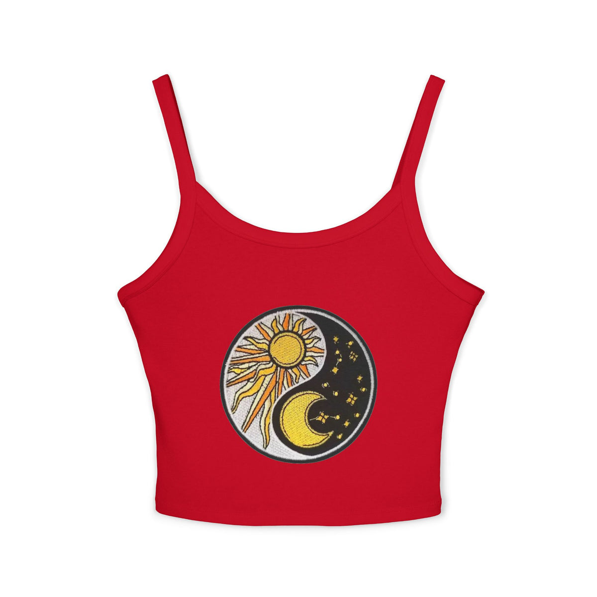 Sun & Moon Yin Yang Crop Tank — Women's Sunflower Celestial Spaghetti Strap Top