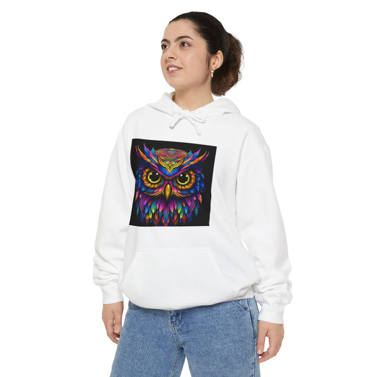 Colorful Neon Owl Hoodie — Vibrant Psychedelic Graphic Sweatshirt