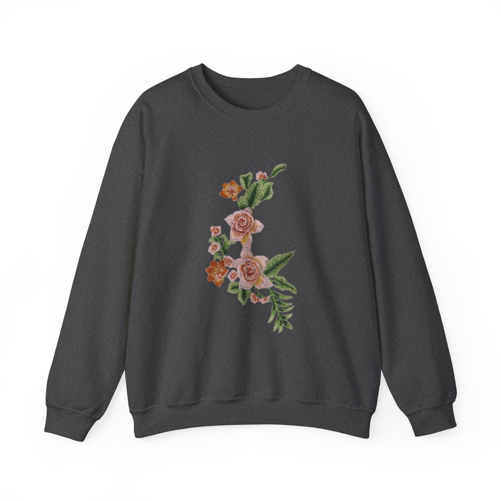 Sun & Rose Crewneck Sweatshirt — Vintage Sun Back Graphic with Floral Front