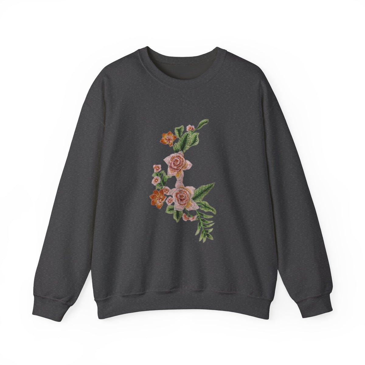 Sun & Rose Crewneck Sweatshirt — Vintage Sun Back Graphic with Floral Front