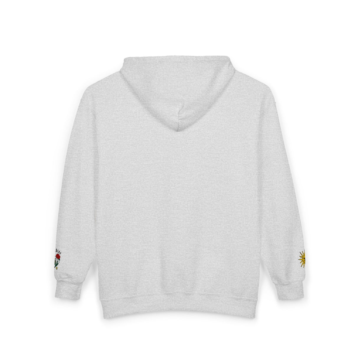 Zip Hoodie with Small Rose & Sun Sleeve Embroidery — Minimal Floral Zip-Up