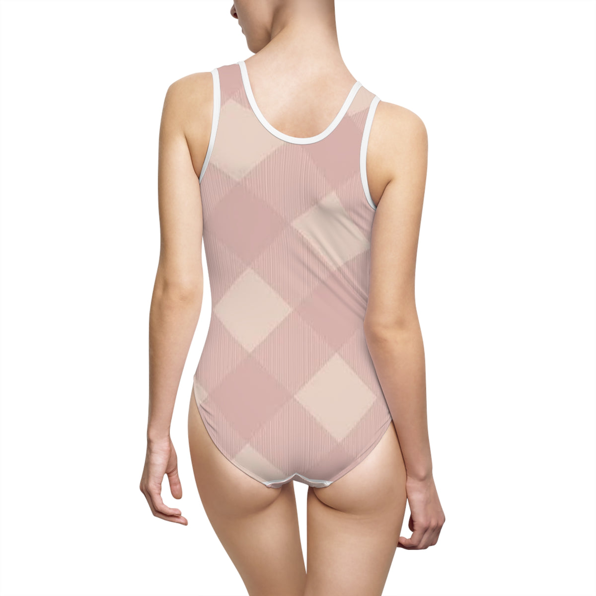 Women's Pink Plaid One-Piece Swimsuit — Vintage Rose Check Swimwear