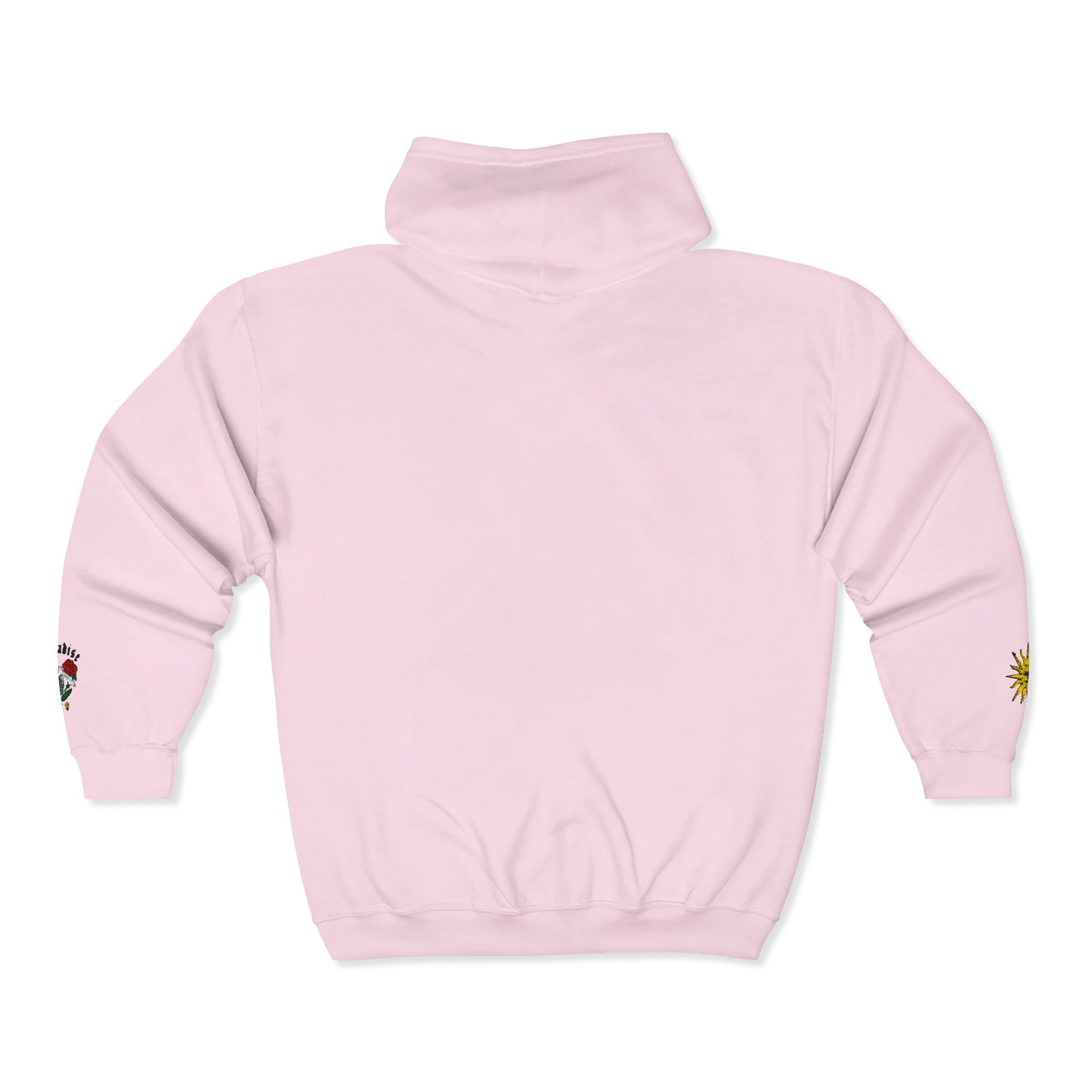 Zip Hoodie with Small Rose & Sun Sleeve Embroidery — Minimal Floral Zip-Up