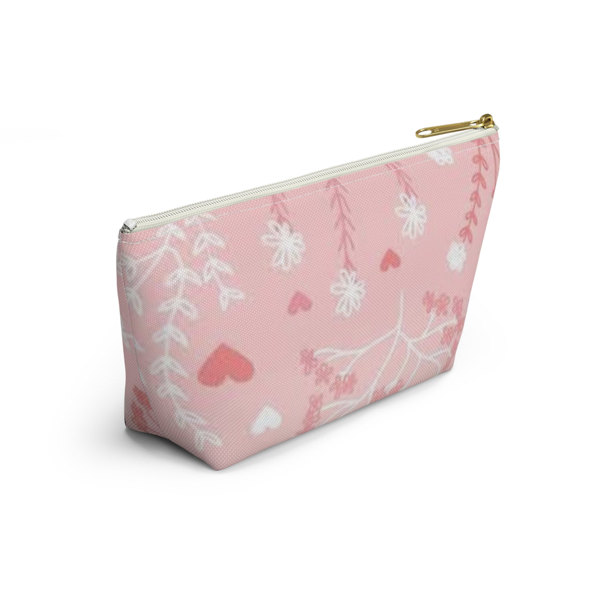 Pink Floral Hearts Accessory Pouch — T-Bottom Makeup Bag