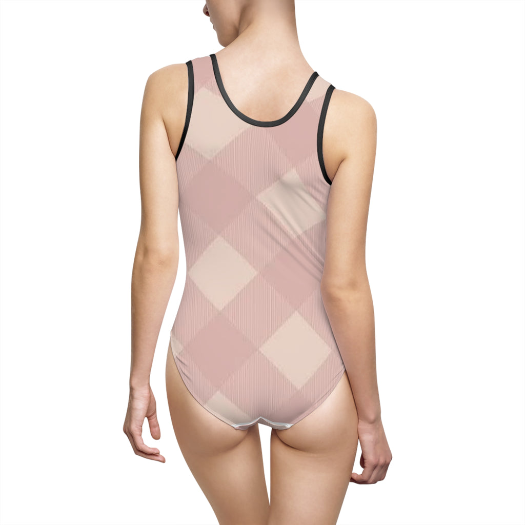 Women's Pink Plaid One-Piece Swimsuit — Vintage Rose Check Swimwear