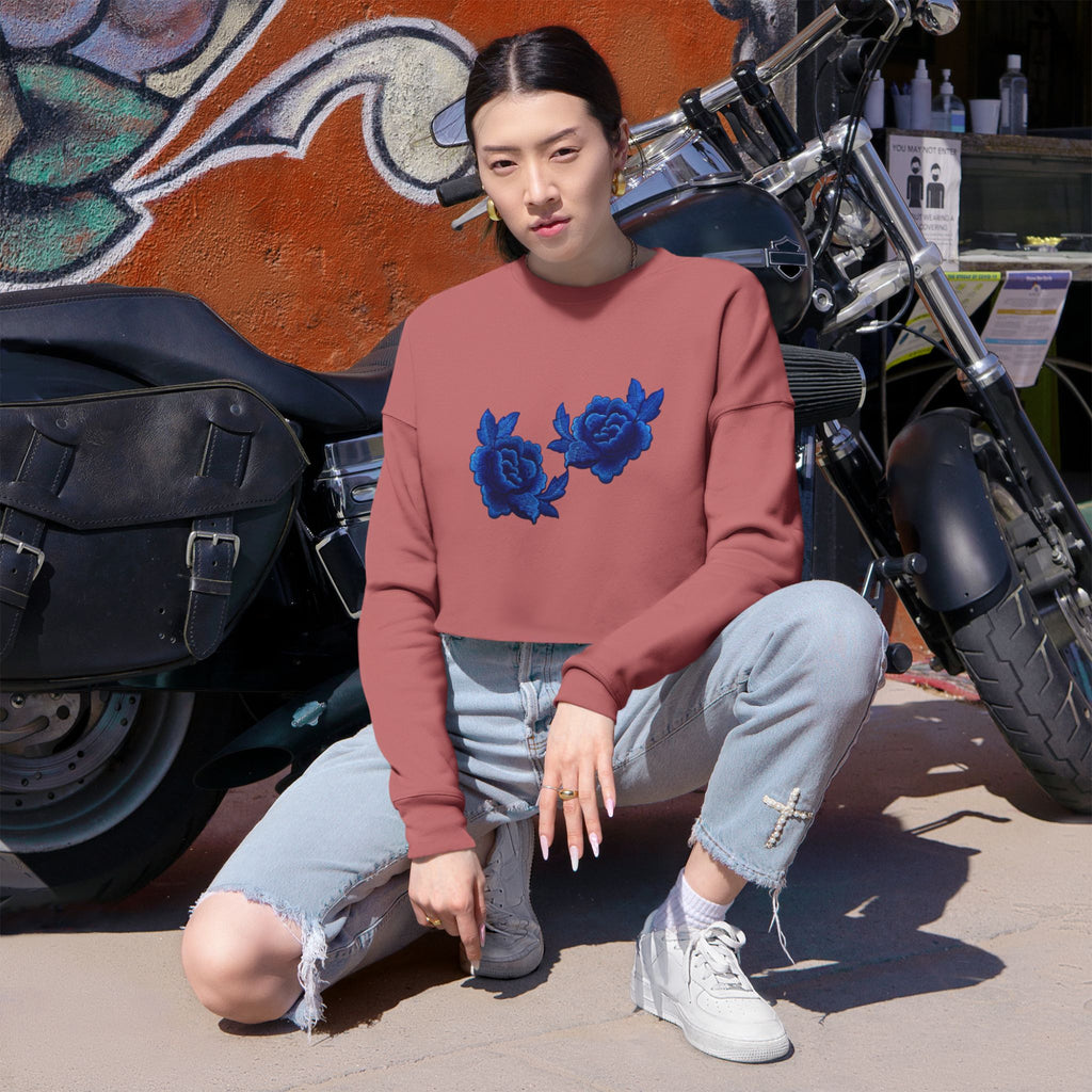 Cropped Sweatshirt — Blue Rose Floral Crop Top