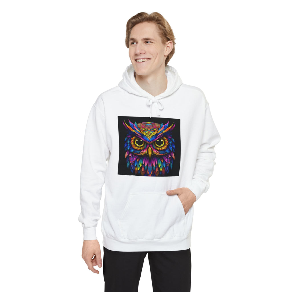 Colorful Neon Owl Hoodie — Vibrant Psychedelic Graphic Sweatshirt