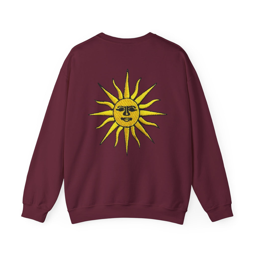 Sun & Rose Crewneck Sweatshirt — Vintage Sun Back Graphic with Floral Front
