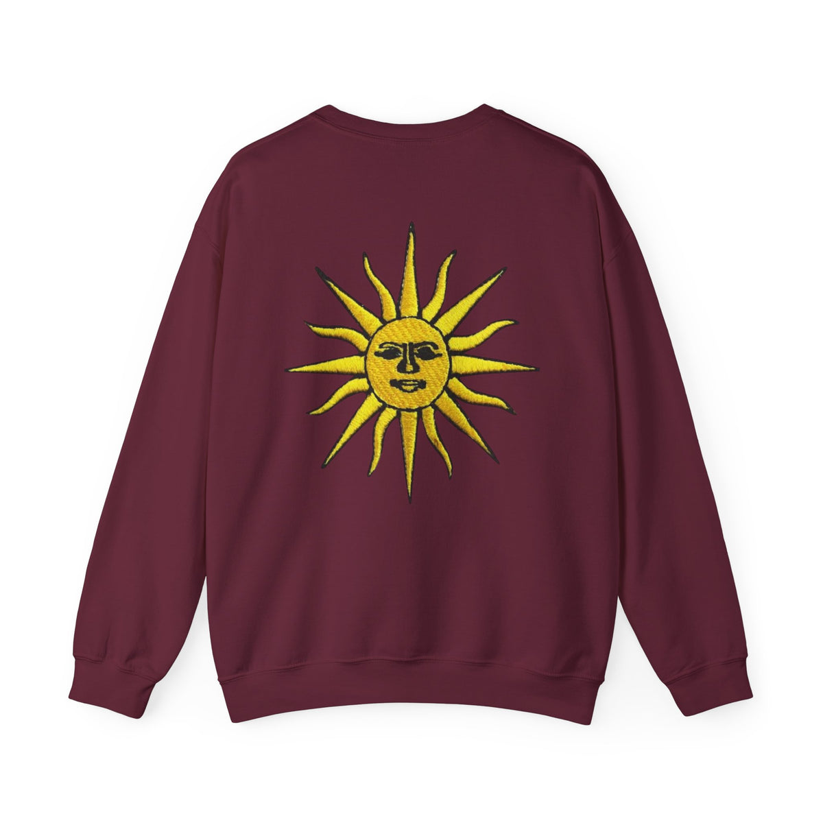 Sun & Rose Crewneck Sweatshirt — Vintage Sun Back Graphic with Floral Front