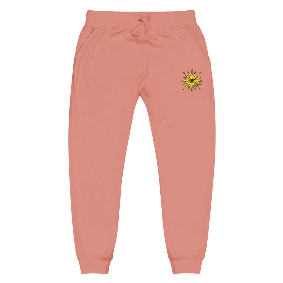 Embroidered Compass Rose Fleece Sweatpants — Nautical Sunburst Joggers