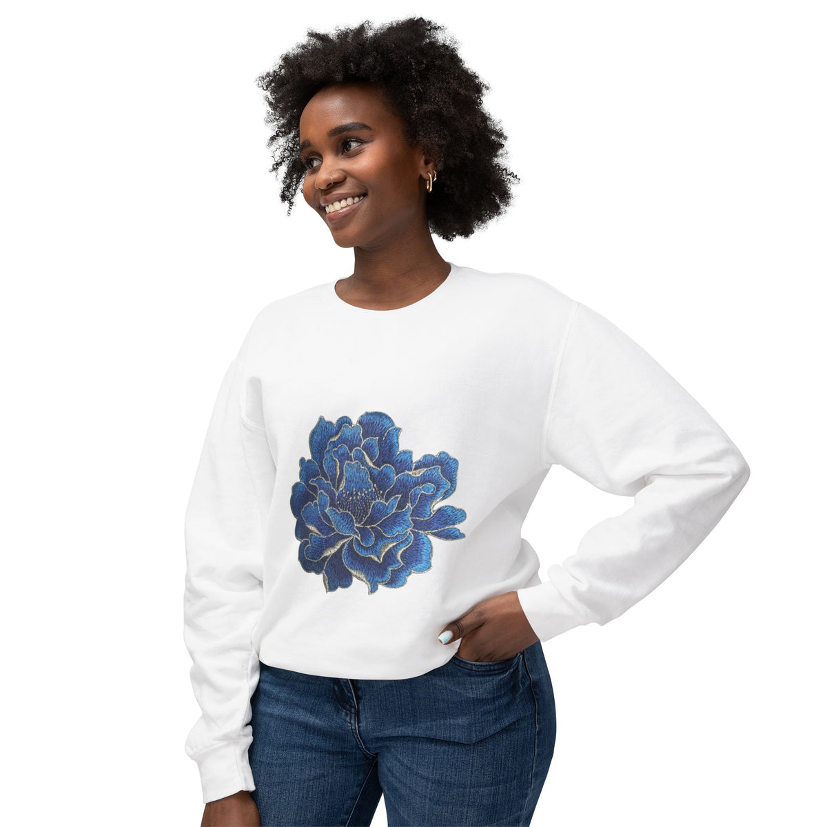 Blue Succulent Crewneck Sweatshirt — Botanical Floral Plant Crewneck