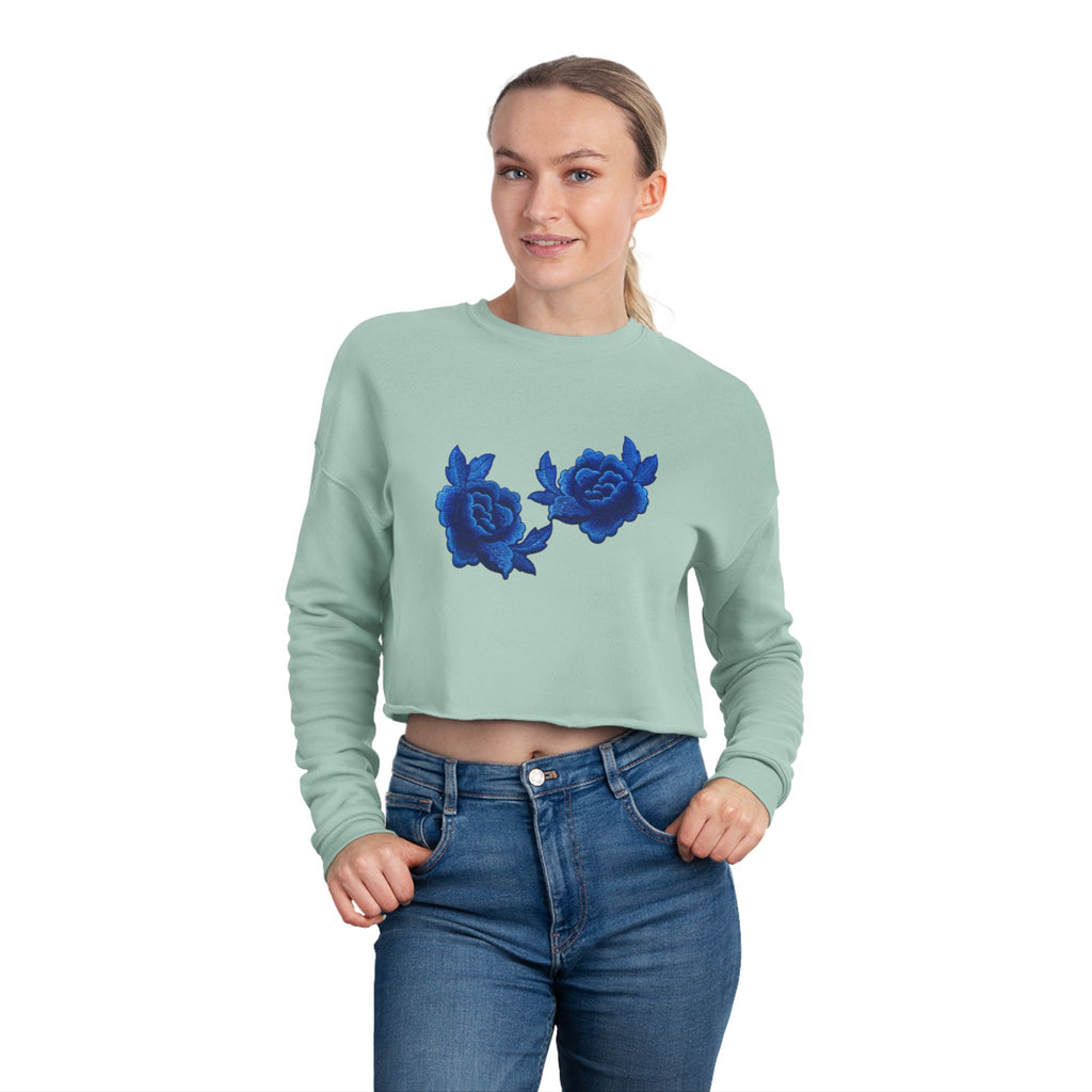 Cropped Sweatshirt — Blue Rose Floral Crop Top