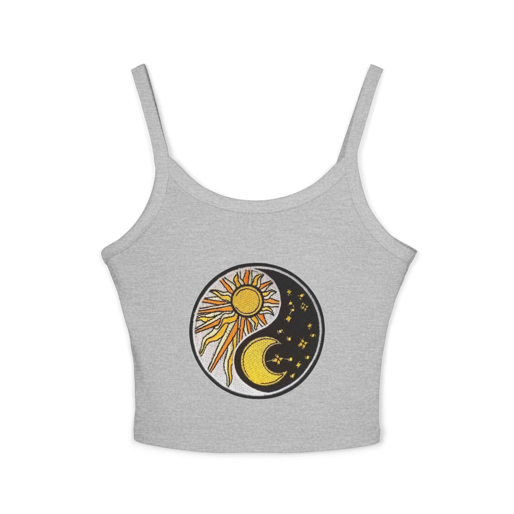 Sun & Moon Yin Yang Crop Tank — Women's Sunflower Celestial Spaghetti Strap Top