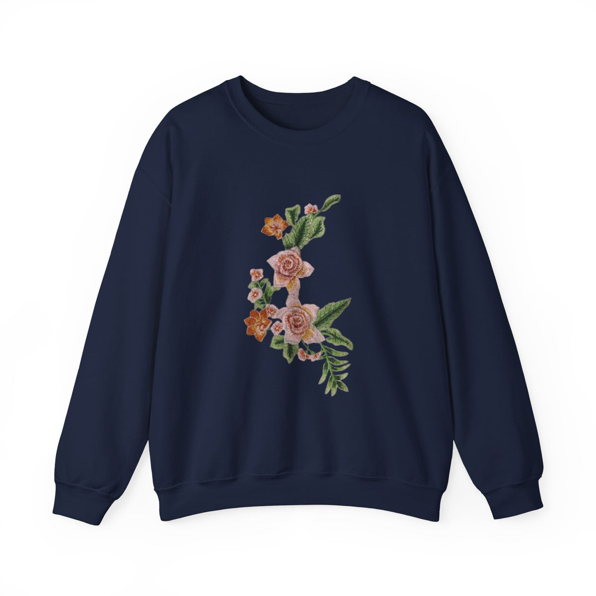 Sun & Rose Crewneck Sweatshirt — Vintage Sun Back Graphic with Floral Front
