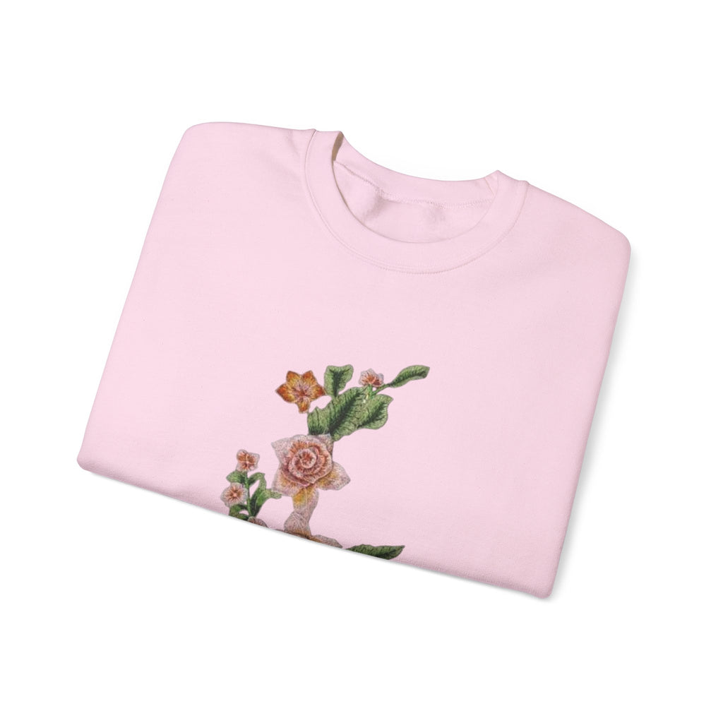 Sun & Rose Crewneck Sweatshirt — Vintage Sun Back Graphic with Floral Front