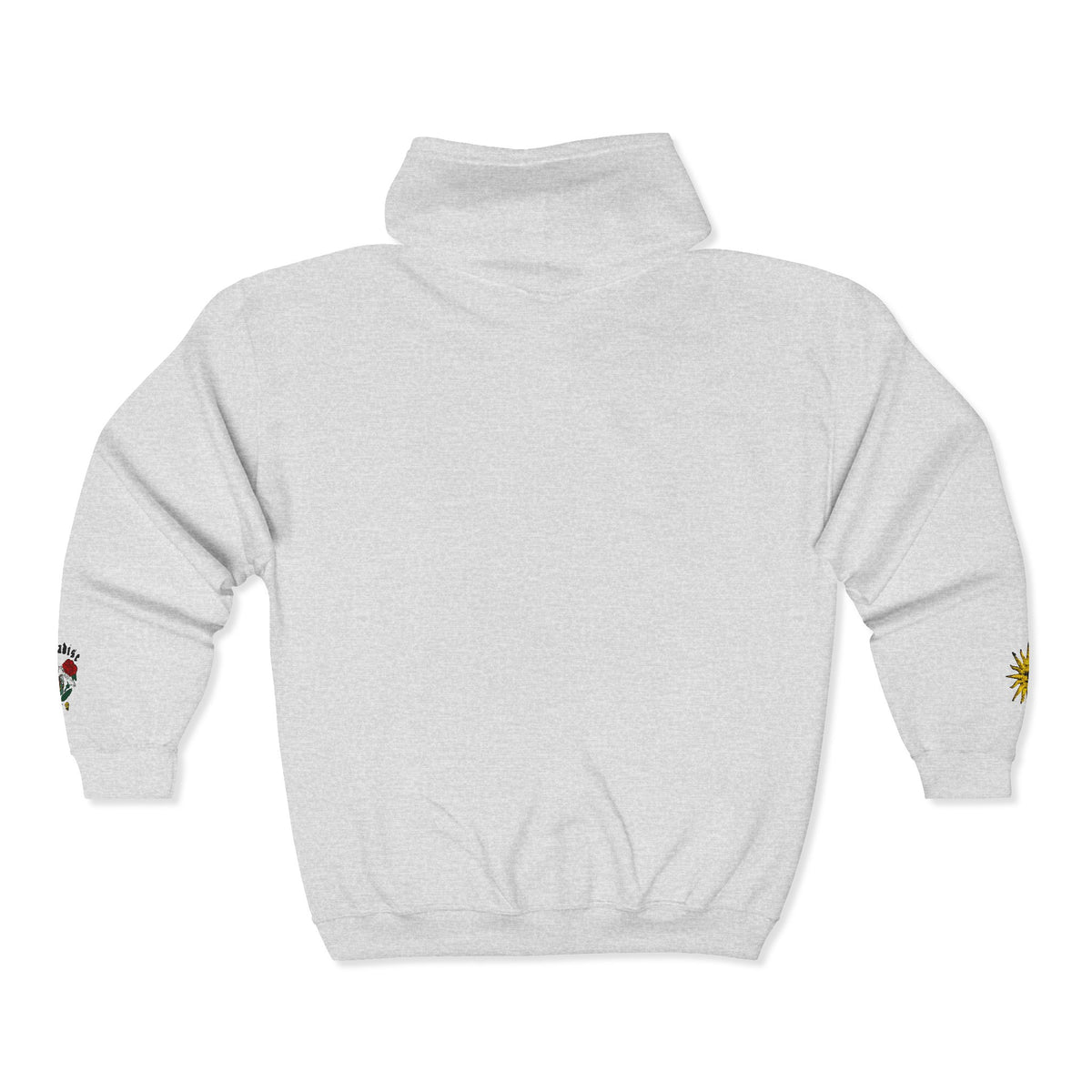 Zip Hoodie with Small Rose & Sun Sleeve Embroidery — Minimal Floral Zip-Up