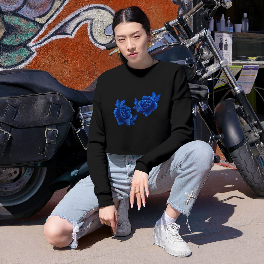 Cropped Sweatshirt — Blue Rose Floral Crop Top