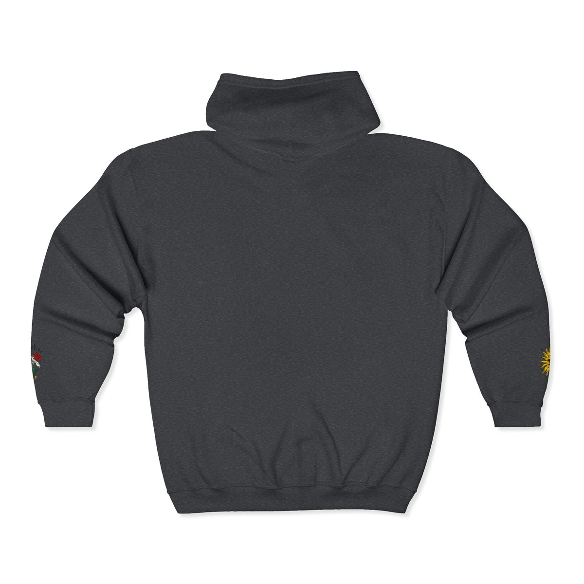Zip Hoodie with Small Rose & Sun Sleeve Embroidery — Minimal Floral Zip-Up