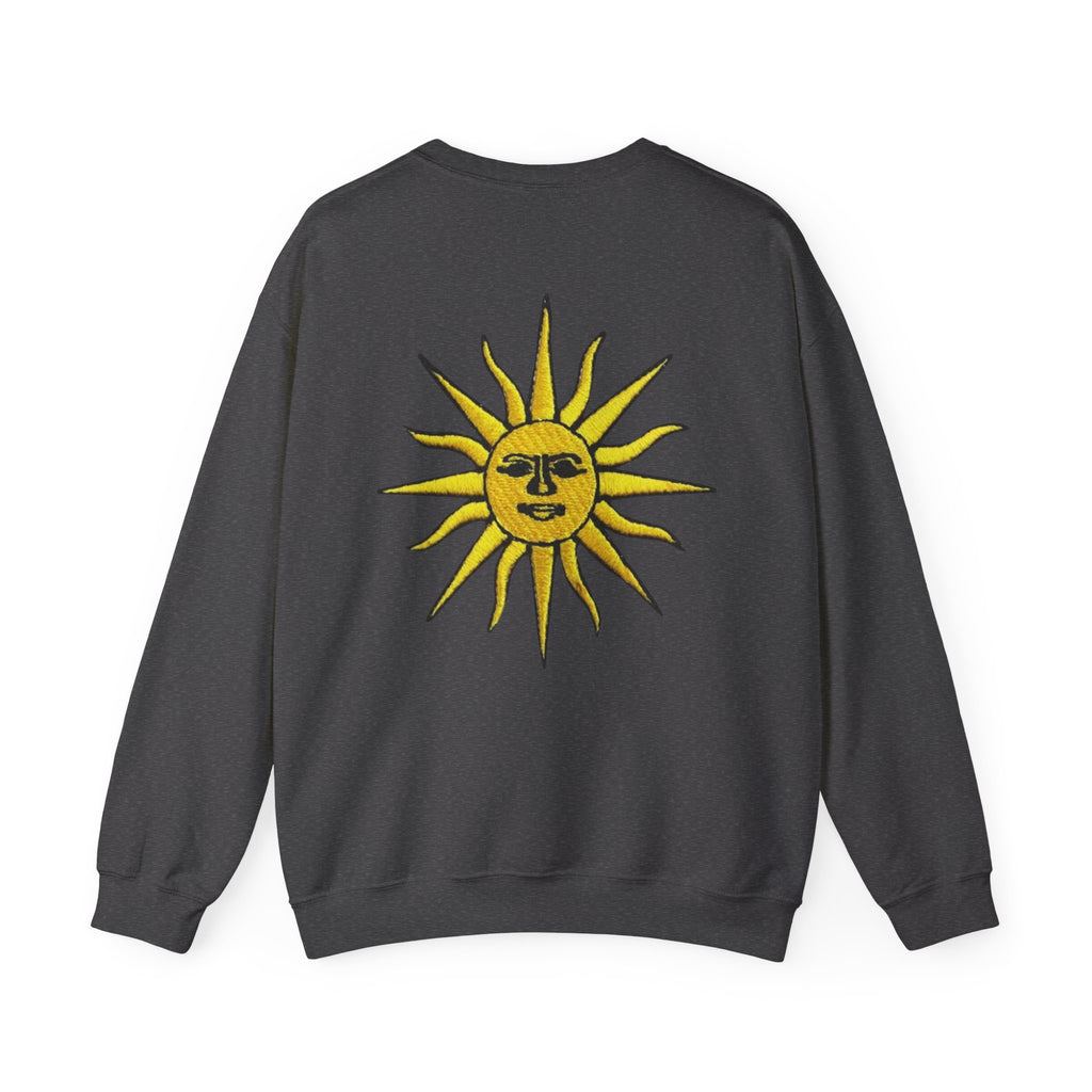 Sun & Rose Crewneck Sweatshirt — Vintage Sun Back Graphic with Floral Front