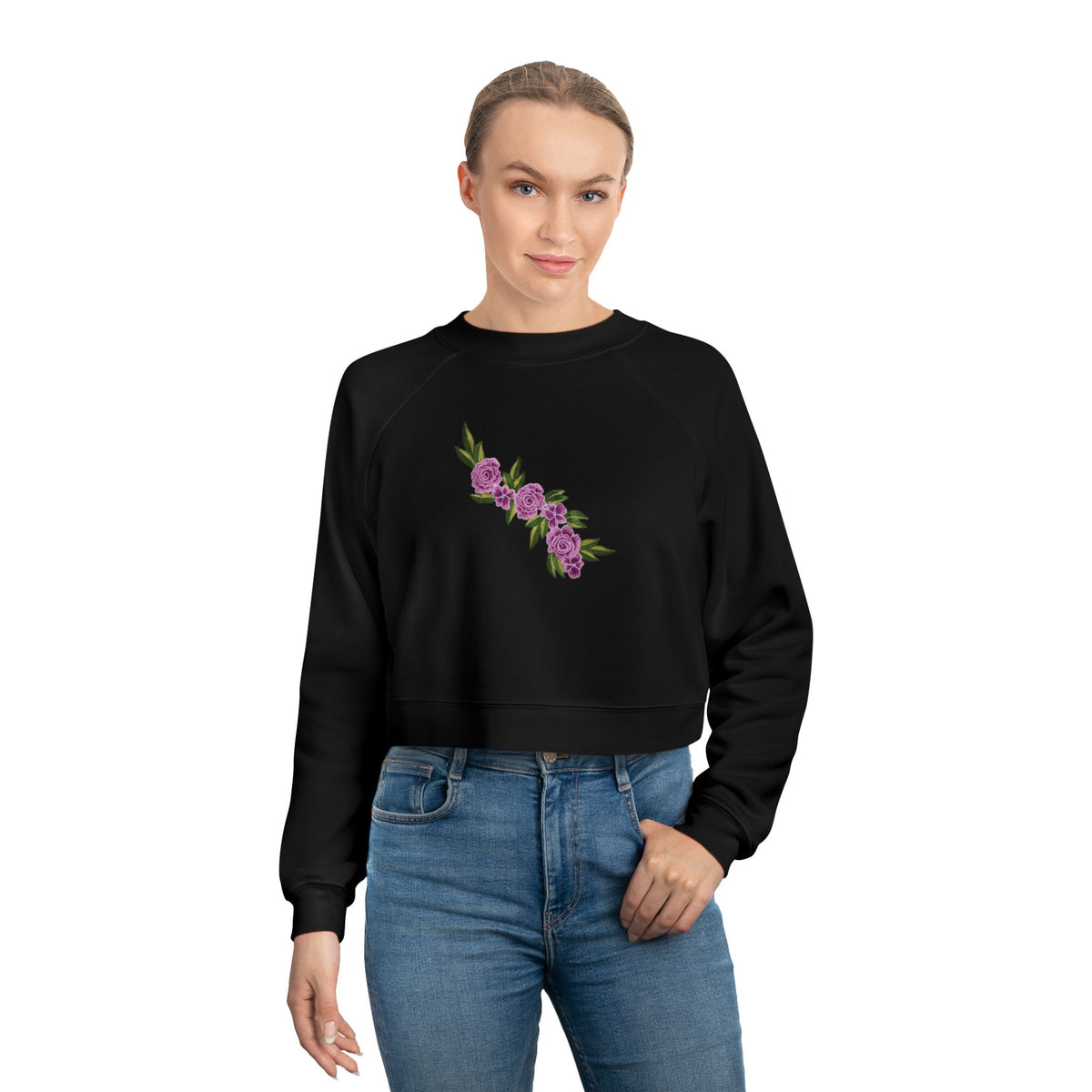 Floral Diagonal Rose Crop Sweatshirt