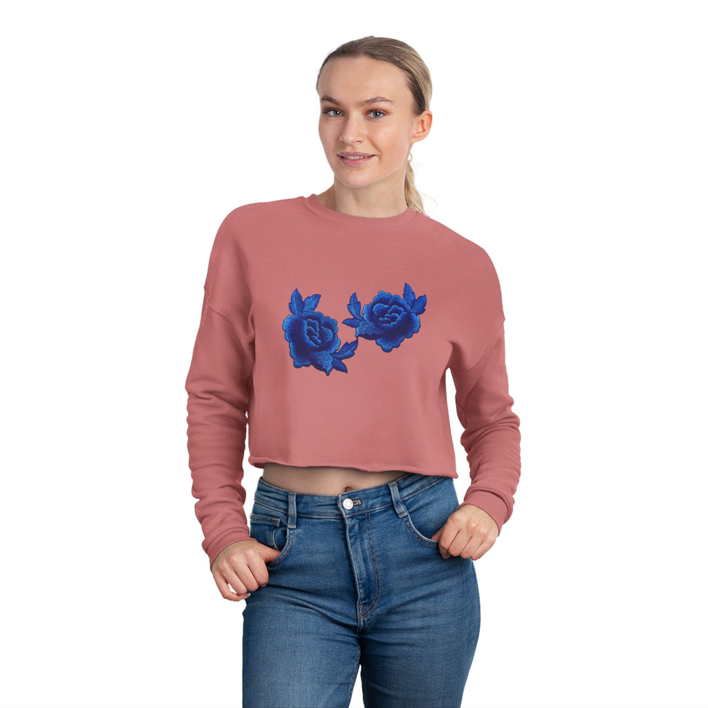 Cropped Sweatshirt — Blue Rose Floral Crop Top