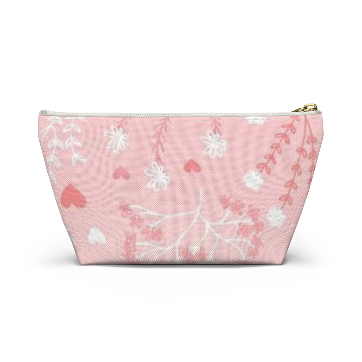 Pink Floral Hearts Accessory Pouch — T-Bottom Makeup Bag