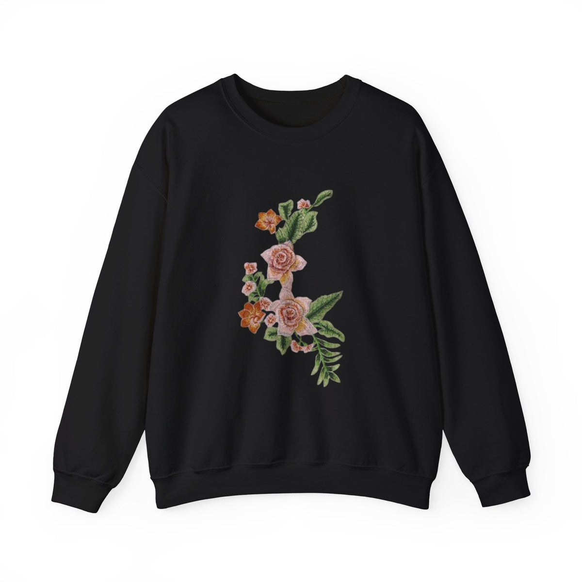 Sun & Rose Crewneck Sweatshirt — Vintage Sun Back Graphic with Floral Front