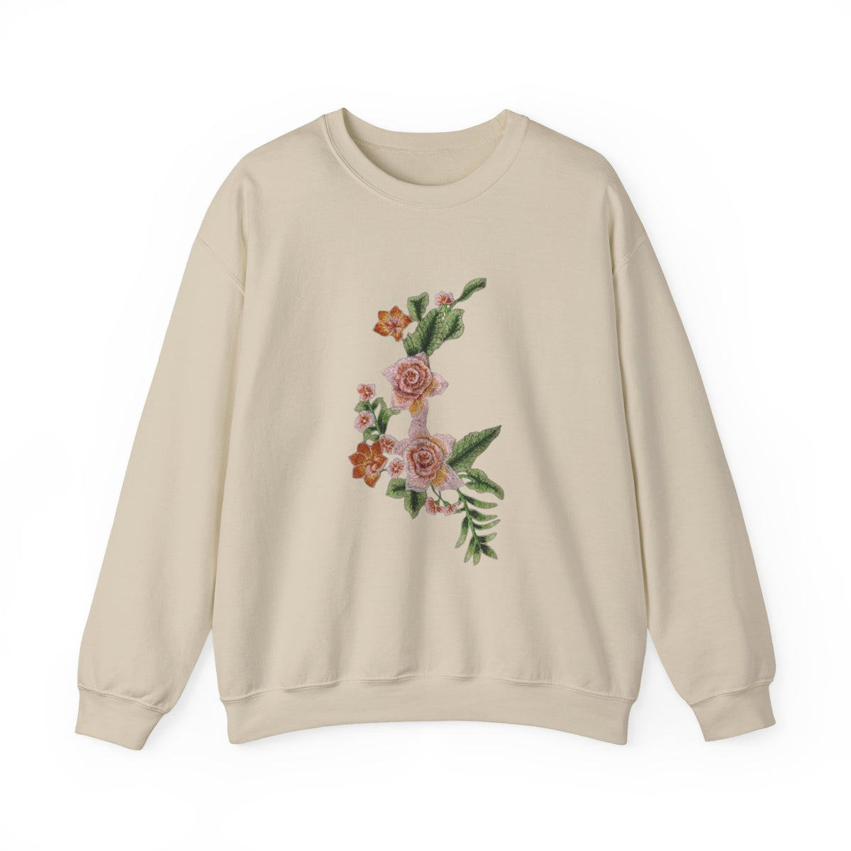 Sun & Rose Crewneck Sweatshirt — Vintage Sun Back Graphic with Floral Front