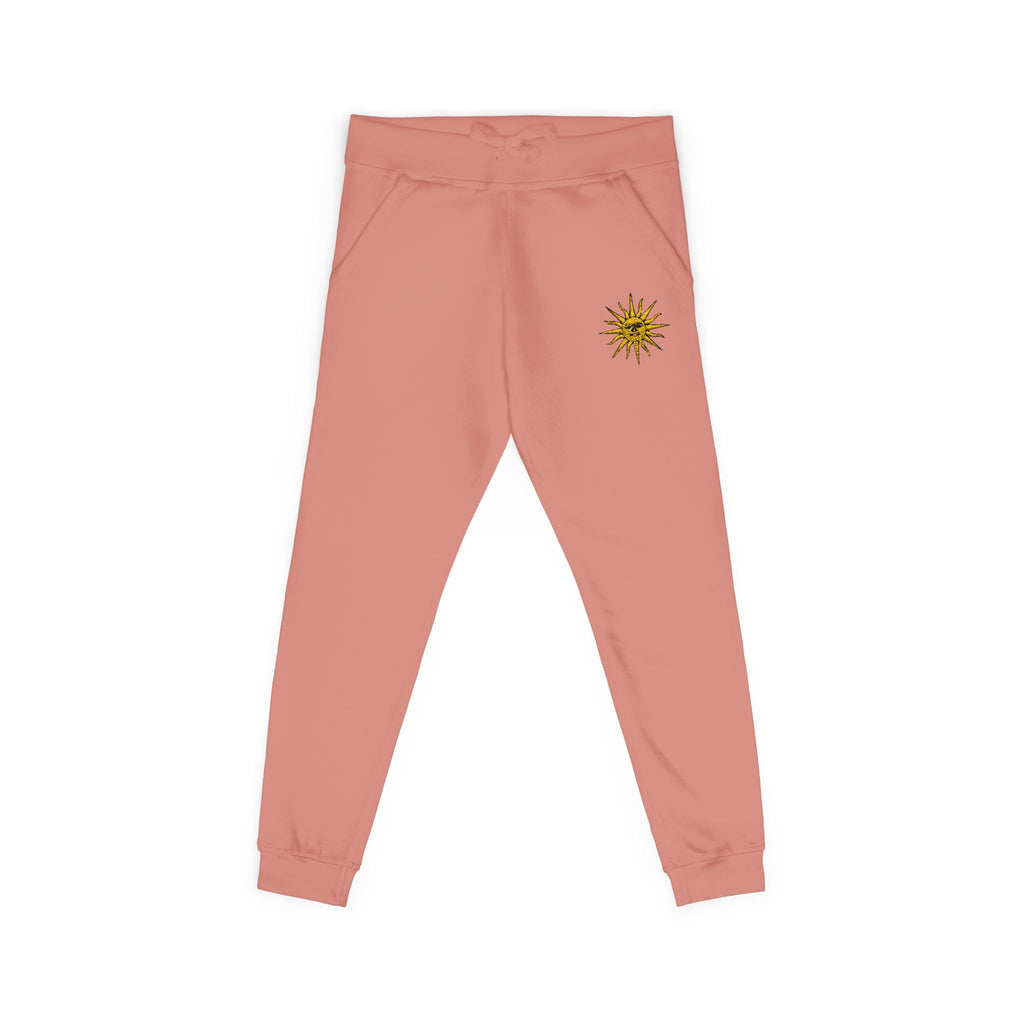 Embroidered Compass Rose Fleece Sweatpants — Nautical Sunburst Joggers