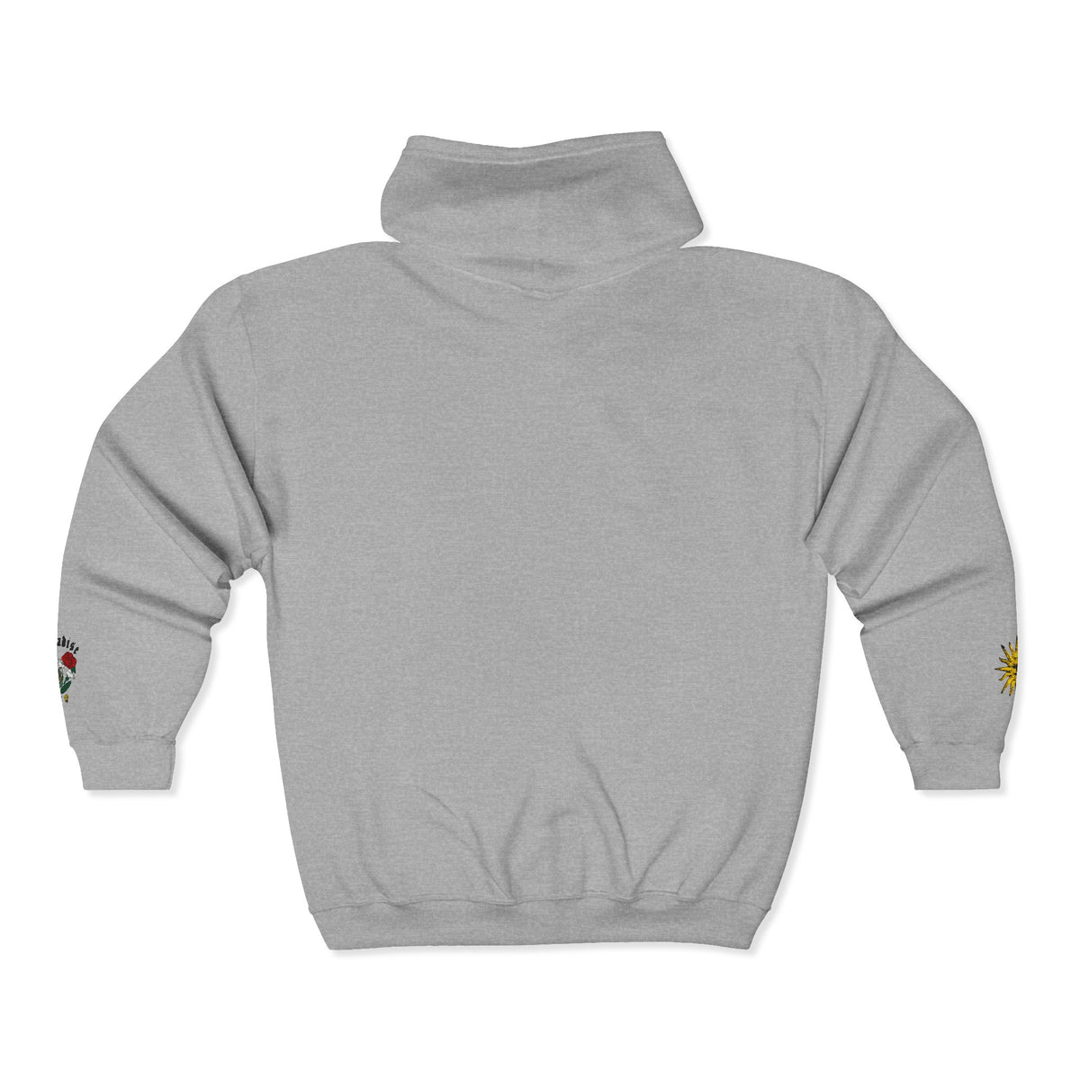 Zip Hoodie with Small Rose & Sun Sleeve Embroidery — Minimal Floral Zip-Up