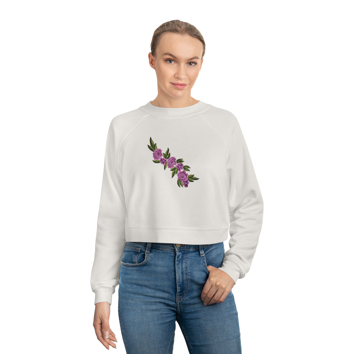 Floral Diagonal Rose Crop Sweatshirt