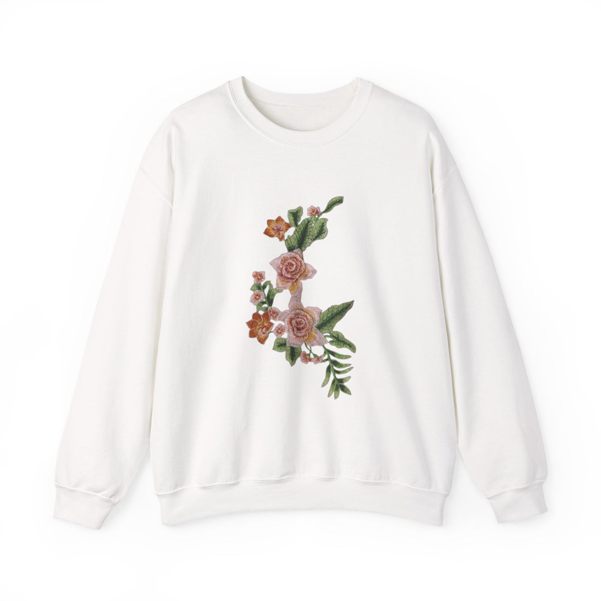 Sun & Rose Crewneck Sweatshirt — Vintage Sun Back Graphic with Floral Front