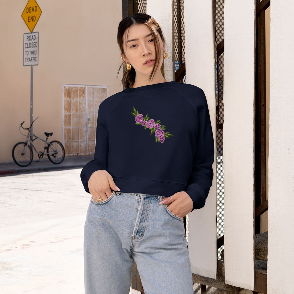 Floral Diagonal Rose Crop Sweatshirt