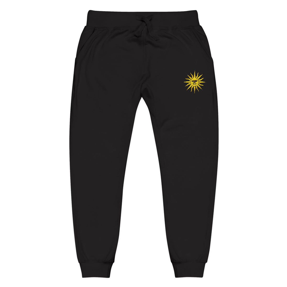Embroidered Compass Rose Fleece Sweatpants — Nautical Sunburst Joggers