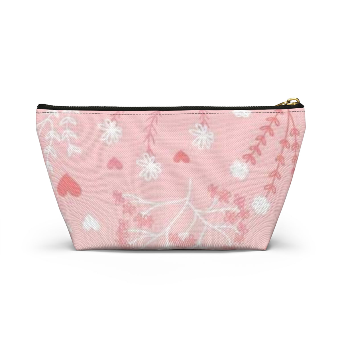 Pink Floral Hearts Accessory Pouch — T-Bottom Makeup Bag