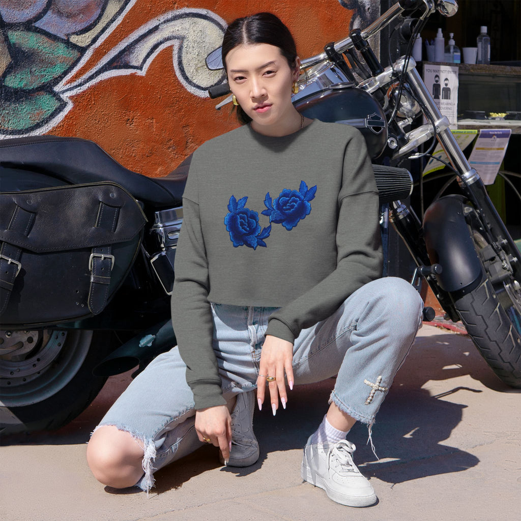 Cropped Sweatshirt — Blue Rose Floral Crop Top
