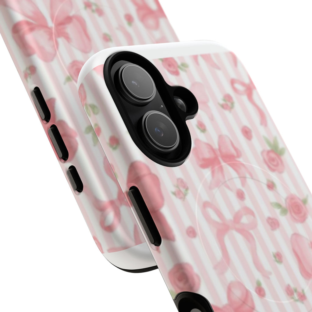 Phone Case — Pink Ribbon & Rose Pattern Magnetic Tough Case